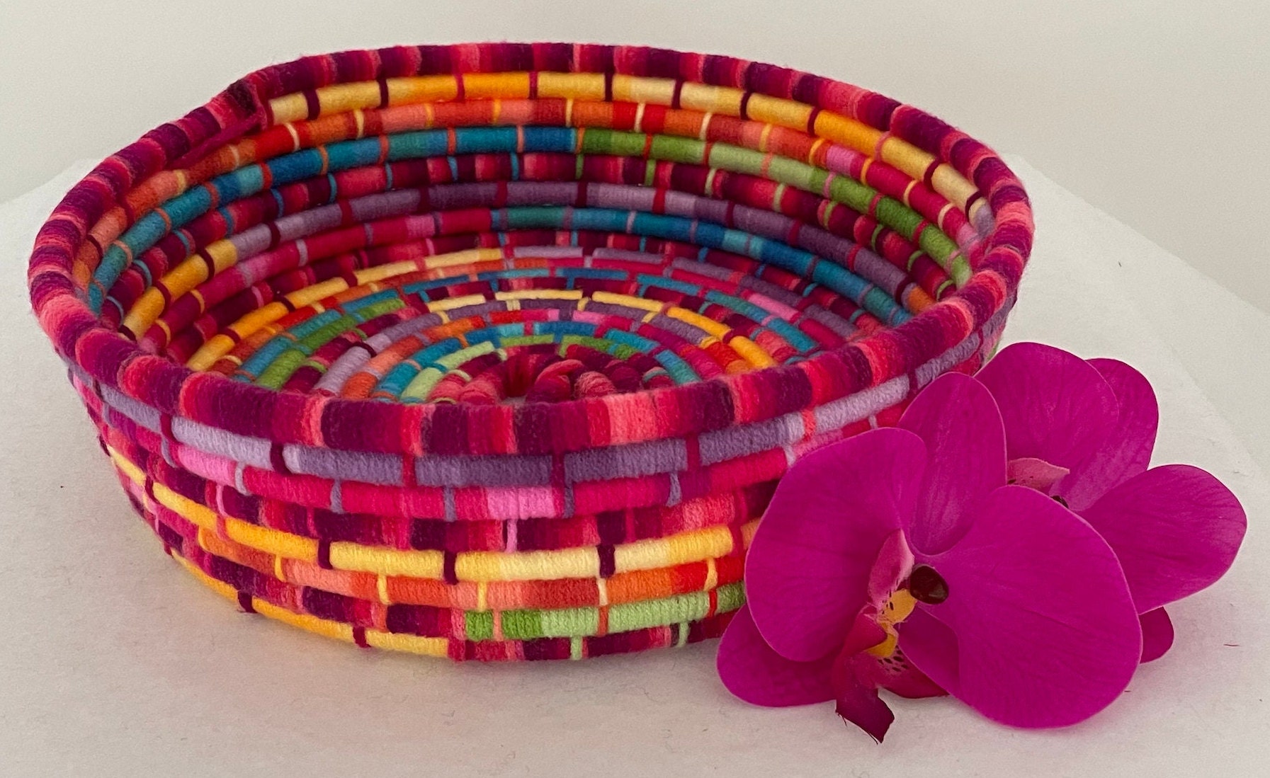 Rainbow Woven Basket Woven Basket Boho Rope Basket Handmade Coiled Rope ...