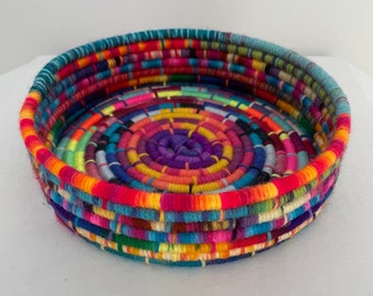 Boho Deco Modern Basket | Wall Basket Decor | Rope Coil Basket Multicolor