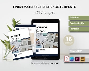 Finish Material Reference Template, Interior Design Schedule (Printable)