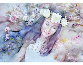 CelebrateHerBatMitzvah spring in autumn, Original watercolor painting, aquarelle.