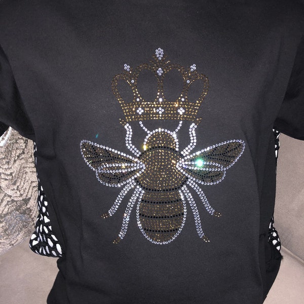 Reina Abeja - Camiseta negra con brillantes de imitación / Tallas unisex para adultos