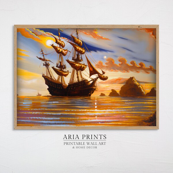Sunset Galleon Art - Etsy