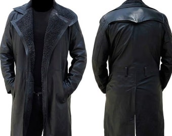 Ryan Gosling Winter Runner Trench Abrigo 100% cuero negro genuino con chaqueta larga de piel negra Abrigo para hombre Chaqueta especial de invierno