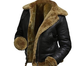 Detachable Hood B3 Bomber RAF Military Aviator Black Leather Jacket Women’s Handmade Sheep Leather, Faux Fur Shearling Winter Coat