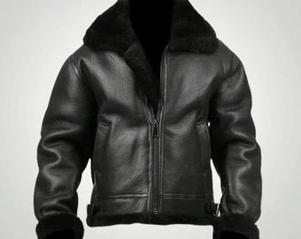 B3 Bomber Airforce Flight Flying Aviator RAF Military Faux Fur / Real Sheepskin Leather Jacket Mens Handmade Leather Streetwear Winter Coat