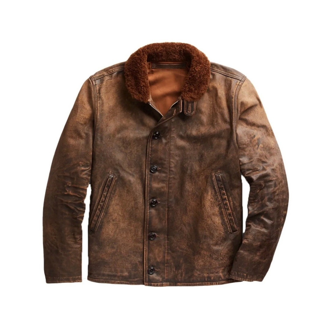 Bantich 1920s Style Leather Coat Distressed Tanish Brown Genuine ...