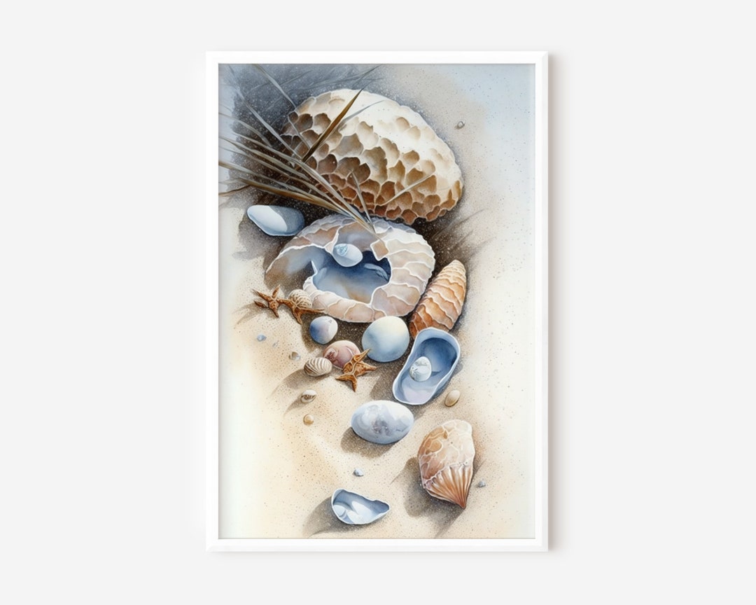 Seashells on Beach Sand Printable Beach Art Coastal Art Set Etsy