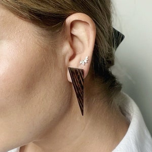 Handcrafted Zebra Wood Stud Earrings with Silver Posts – Geometric Design