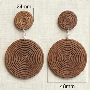 Padouk Wood Statement Earrings, Large Geometric Hoop Dangles, Eco Friendly Boho Wooden Jewelry, Round Drop Earrings for Her, 5th Anniversary