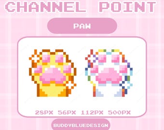 Punto canale Twitch Cute Paw Gold, icona streaming di lusso Pixel Art, badge Twitch Sub Bit, pixel oro Paw, pixel art arcobaleno Paw, risorsa streaming