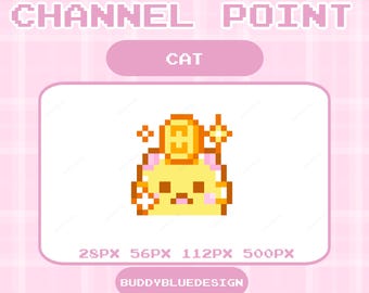 Streaming di punti canale a forma di gatto carino, moneta d'oro a forma di gatto per l'emote dell'icona dei punti canale per Twitch, badge bit di abbonamento a gatto per Twitch, pixel art per gli streamer