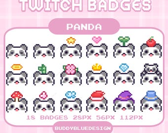 Badge Panda Twitch Sub, Testa di Panda Kawaii Carino Pixel, Badge Panda Bit, Badge Pixel Art Bit, Risorse di streaming predefinite, Badge Animali Twitch