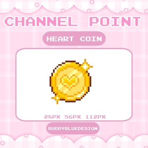 Heart Gold Coin Channel Point Streams| Heart Gold Coin for Twitch Channel | Points Icon Emote for Twitch Streams | Pixel Art for Streamers