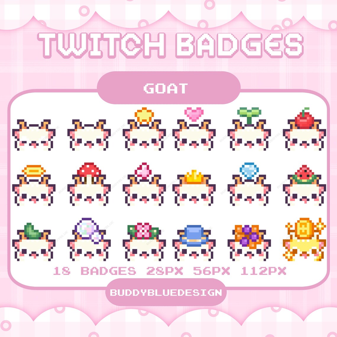 Cute White Cream Goat Twitch Sub Badges, Head Cute Kawaii Goat Pixel ...