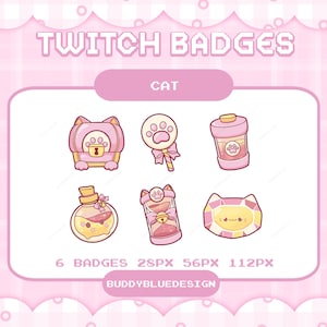 Emblemas de inscrição em tons pastel de gato para Twitch, YouTube, emblemas de inscrição em pata de gato, emblemas de streaming, emblemas de gato, emblemas fofos rosa-púrpura para transmissão
