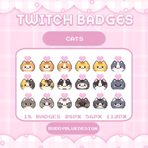 Cat Sub Badges for twitch,Cat Heart Pixel Badges for Streamers , Cat Pixel Twitch Badges,Badges Streaming|Badges Twitch,YouTube ,Discord
