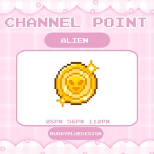 Alien Gold Coin Channel Point Streams| Alien Gold Coin for Twitch Channel | Points Icon Emote for Twitch Streams | Pixel Art for Streamers
