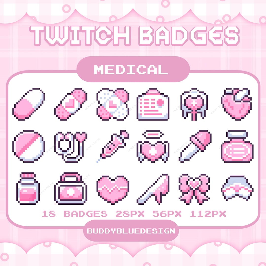 Medical Emotes Medical Kit Twitch Sub Badges, Cute Pink Nurse Pixel Art ,pastel Bit ...