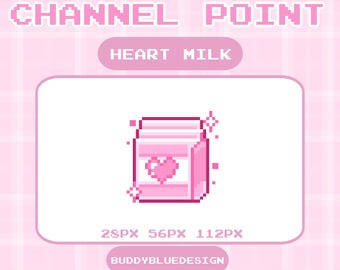 Icona del canale Pink Heart Milk per Twitch / Badge Twitch Kawaii Pixel Art / Risorsa di sovrapposizione di streaming carina