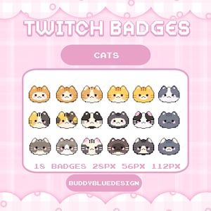 Cat Sub Badges for twitch,Cute Cat  Pixel Badges for Streamers , Cat Pixel Twitch Badges,Badges Streaming|Badges Twitch,YouTube ,Discord