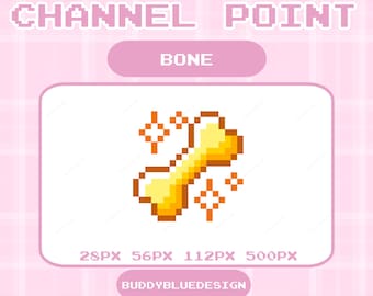 Icona del punto del canale Bone per Twitch, simpatico badge di streaming Pixel Art, badge di bit o sub Twitch a forma di cane, pixel art Kawaii Bone, badge Twitch Bone Gold