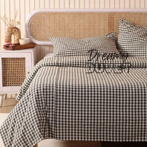 Bohemian Gingham Duvet Cover Check Checkered Bedding Set - Handmade Gauze Linen Fabric - Available in All Sizes
