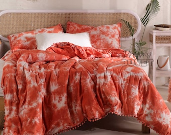 Handgefertigter Bettbezug aus Baumwolle im Batik-Look – Boho-Bettwäscheset