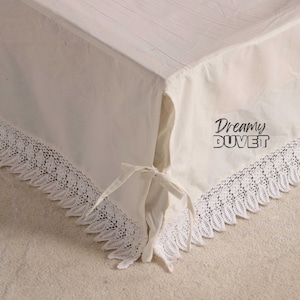 Jupe de lit en dentelle bohème blanc cassé Couvre-lit jupe de lit sur mesure : 1 place, 2 places, 1 grand lit, grand lit king-size