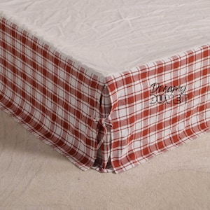 Jupe de lit sur mesure sous le couvre-lit, jupe de lit bio à carreaux délavée, taille 1 place, double, grand lit, king size - Literie sur mesure