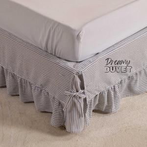 Tailored Striped Ruffle Organic Bed Skirt Twin, Full, Queen, King Sizes - Custom Drop Length 1 PIECE BED SKIRT 3 Sided