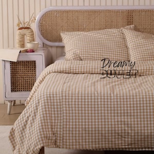 Gingham Bohemian Duvet Cover Queen Checked Bedding Set - Handmade Gauze Linen Fabric - Available in All Sizes