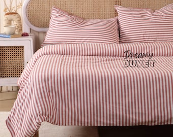 Broad Striped Duvet Cover Gauze Linen Fabric Set, 3 Piece Queen King Size Bedding Comforter Cover, Unique Home Gift