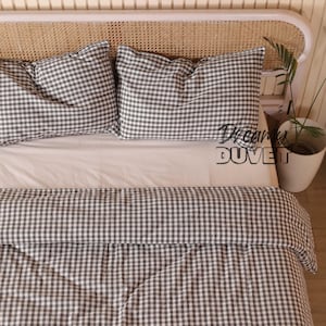 Gingham Queen påslakanset sängkläder mönster rutigt handgjort gasvävt linnetyg - finns i alla storlekar
