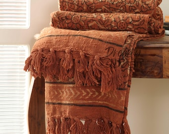 Throw Blankets for Couch Bed Sofa Hand Block Print Rustic  Throws Blanket for Sofa – Soft Cotton Bedspread
