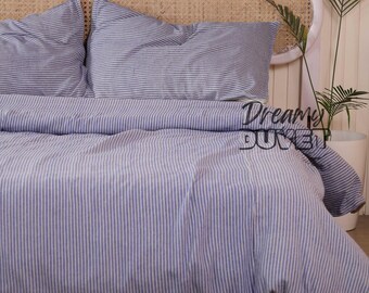 Striped Bedding Duvet Cover Set, Premium Gauze Linen Comforter Cover - Twin, Full, Queen, King Available in All Sizes