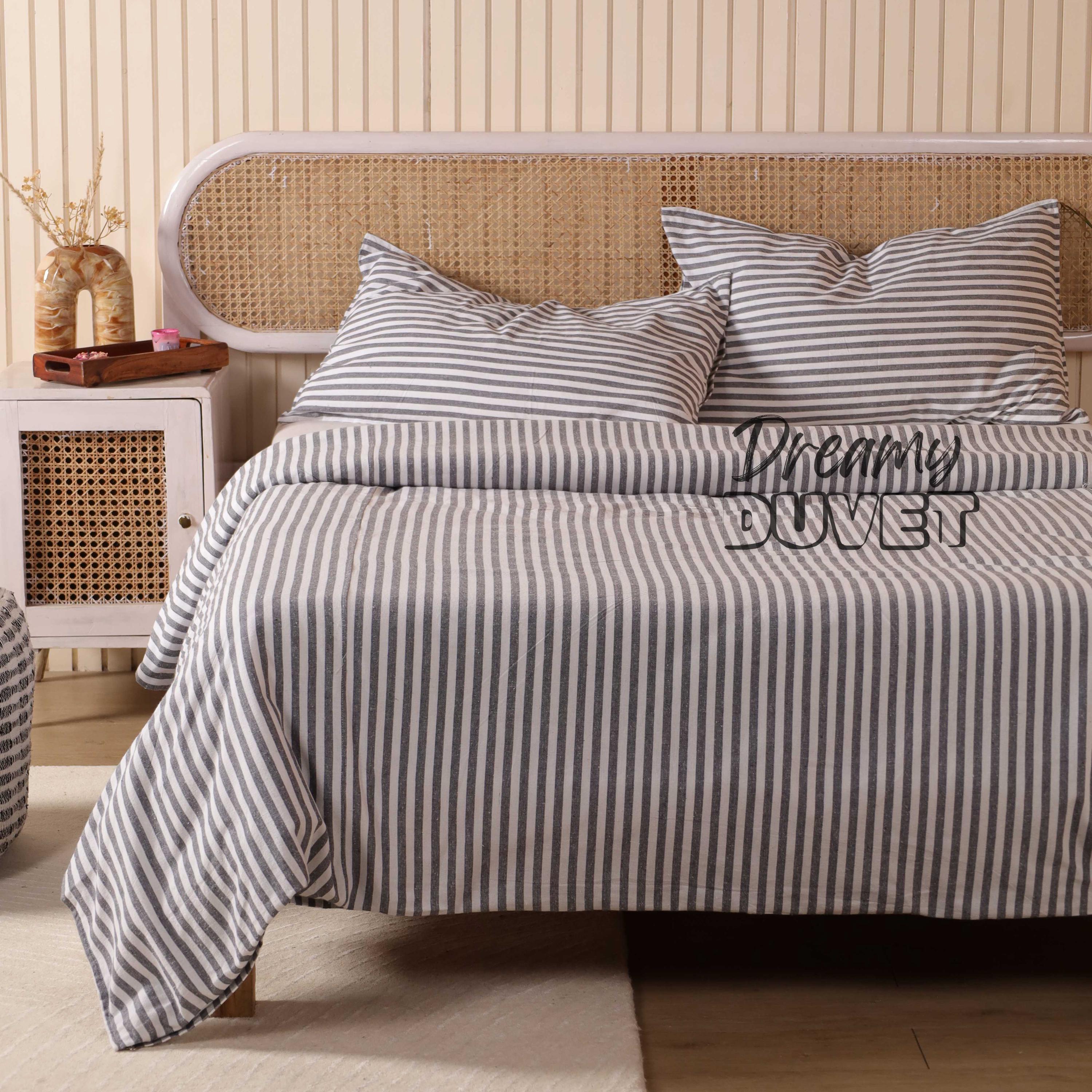Striped Duvet Cover, Comforter Cover Bedding Set Twin Full Queen King Gauze Linen Fabric - Available in All Sizes