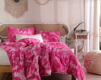 Bettwäsche-Set aus batikgefärbter Baumwolle – Bunte Boho-Bettwäsche