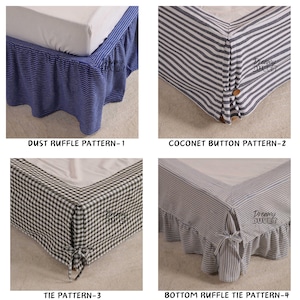 Jupe de lit bio sur mesure à 4 motifs et volants pour lit simple, double, grand lit, très grand lit - Literie personnalisée jusqu&#39;à hauteur d&#39;homme