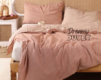 Handmade Duvet Cover Reversible Stripe Gauze Linen Fabric Double Sided Bedding Set - Available in All Sizes