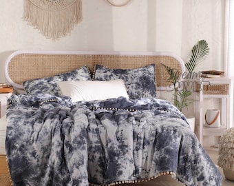 Boho Groovy Duvet Dover Bettwäsche-Set, Tie Dye Trösterbezug, handgemachte Boho Tagesdecke