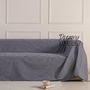 Boho Sofa Covers Gauze Linen Checkered Bohemian Slipcover Loose Custom Sizes Sofa Furniture Protector Slip Cover