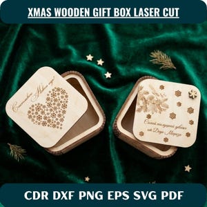 Christmas Gift Box SVG | Kerf Bent Wood Box DXF | 3D Holiday Keepsake Plan | Glowforge Laser Cut Files | CNC Winter Jewelry Box Vector