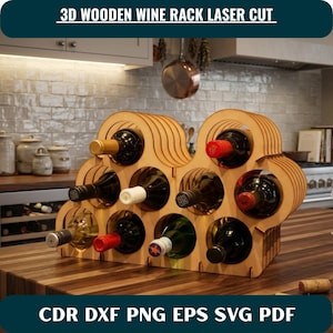 3D Wooden Wine Rack SVG | Laser Cut Files, Interlocking Bottle Holder Plan (Digital Download)
