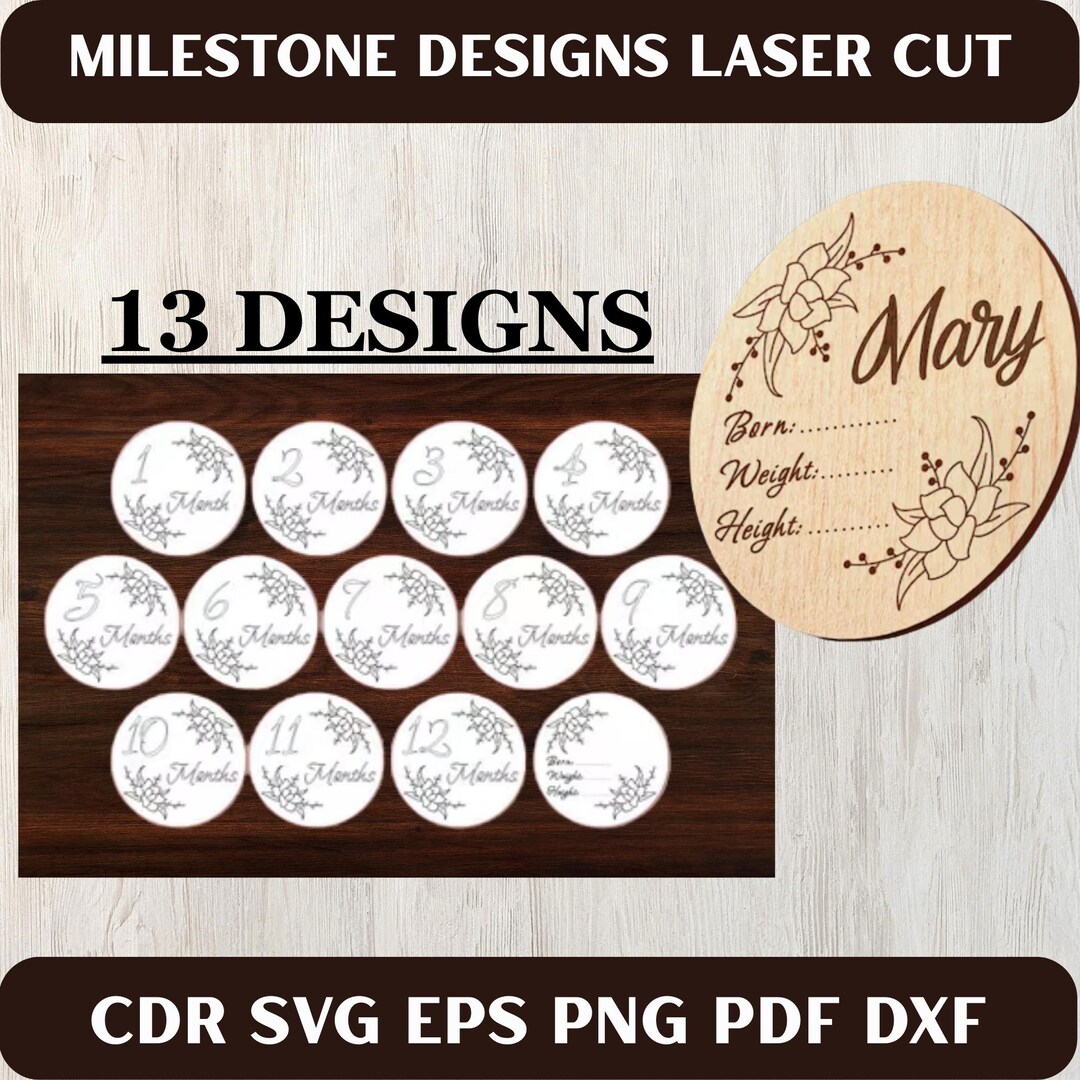 Baby Milestone Discs SVG Bundle, Laser Cut Photo Props (digital ...