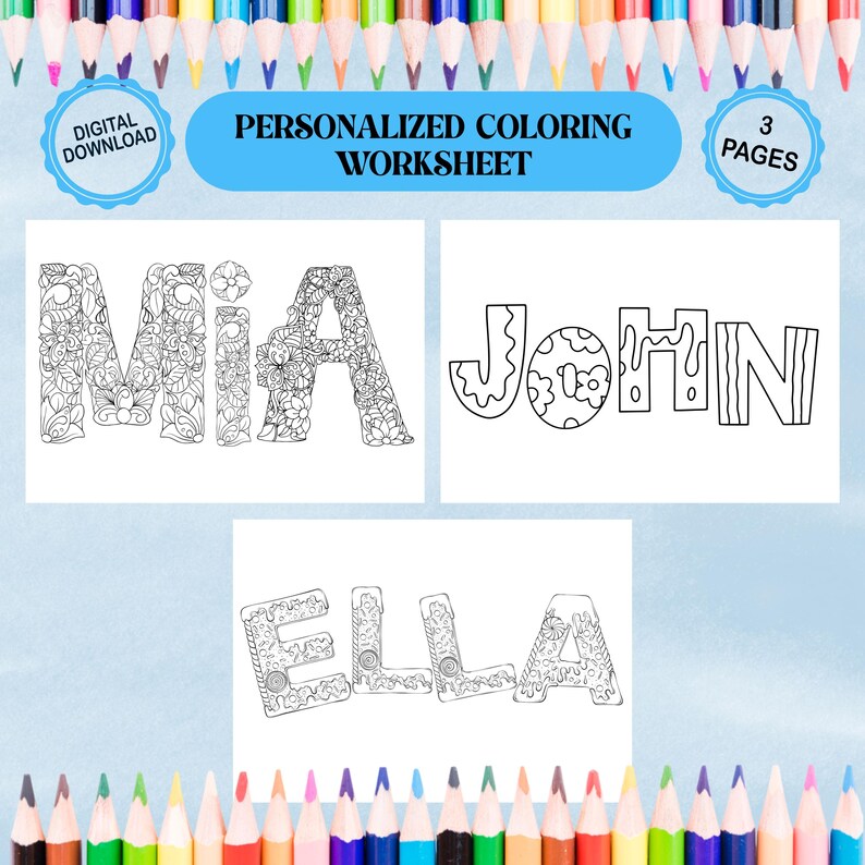 Personalized Name Coloring Pages: 3 Unique Designs (digital Download ...