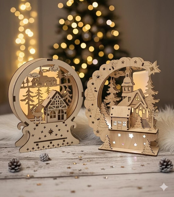 3D Christmas Village Scene, Laser Cut File (Digital Download)