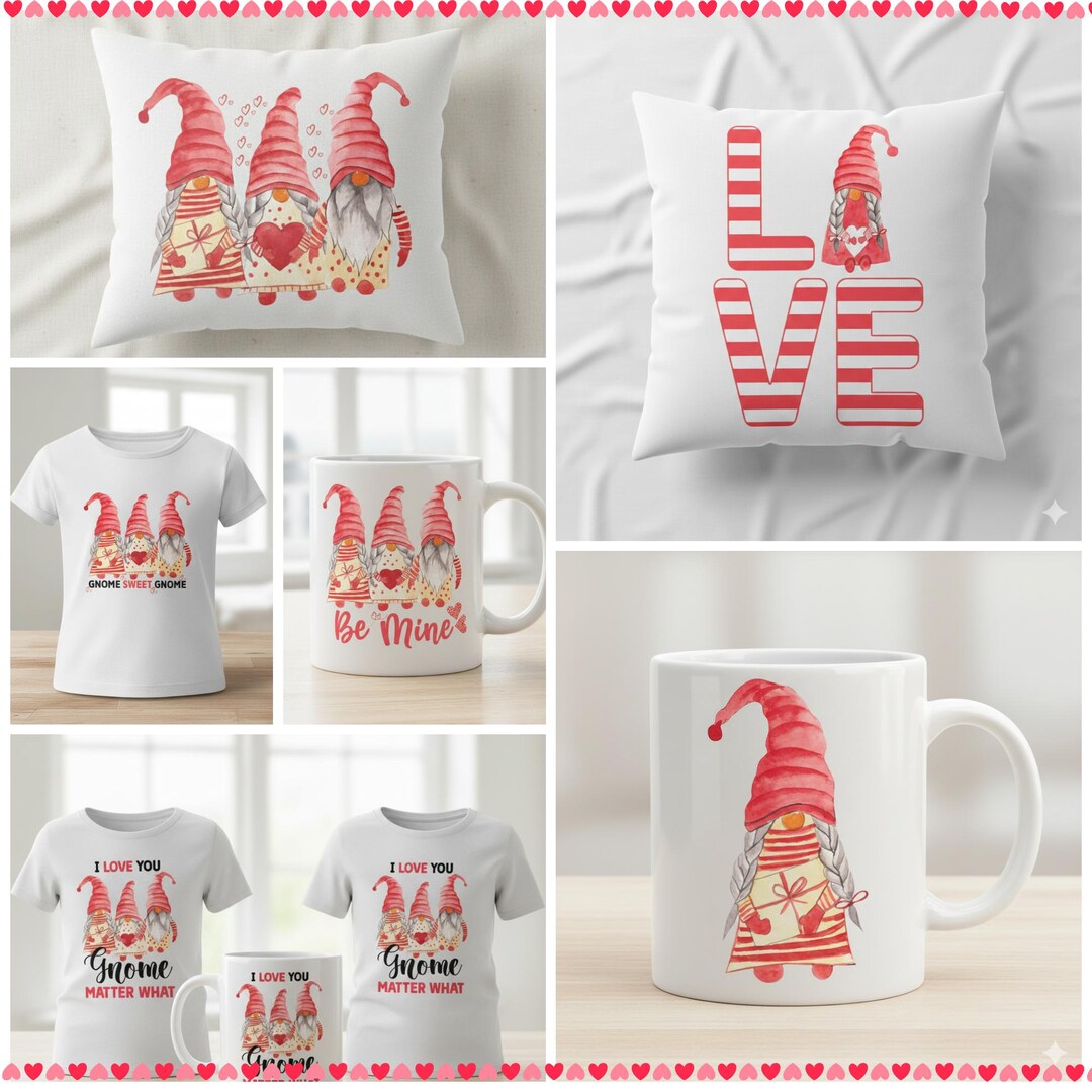 Watercolor Valentine Gnome PNG Bundle: Love Gnomes Clipart (digital ...