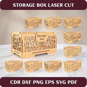Dekorative Aufbewahrungsbox SVG Bundle, Laser geschnittene Kiste DXF, Ornamental Schreibtisch Organizer SVG, Holzkorb Glowforge Dateien, Nistkasten Laser Cut