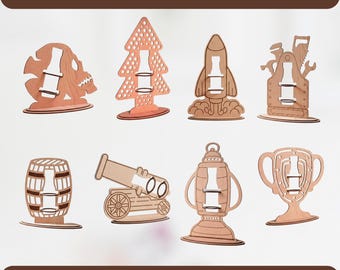 Paquete de portabotellas cortado con láser / Diseño SVG de portabotellas / Archivos de corte láser, diferentes diseños 3 mm 1/8 pulg. / Archivo de corte de soporte de botella digital