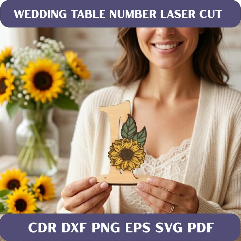 Sunflower Number Pattern Sunflower Wedding Table Numbers SVG | Rustic Floral Laser Cut Files ...